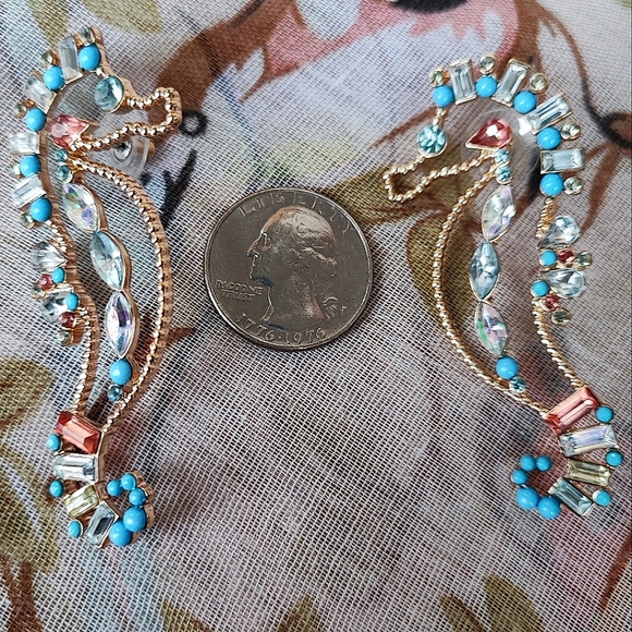Seahorse Beachcore Jewelry Pierced Earrings Rhinestone Gold Tone Cruise Summer - Picture 3 of 8
